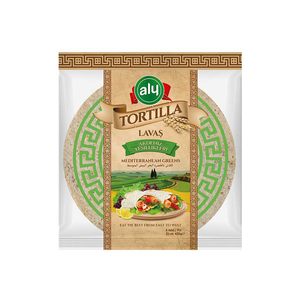 Aly Akdeniz Yeşillikleri Tortilla Lavaş 25 cm 6'lı Paket 420g | Aly Foods
