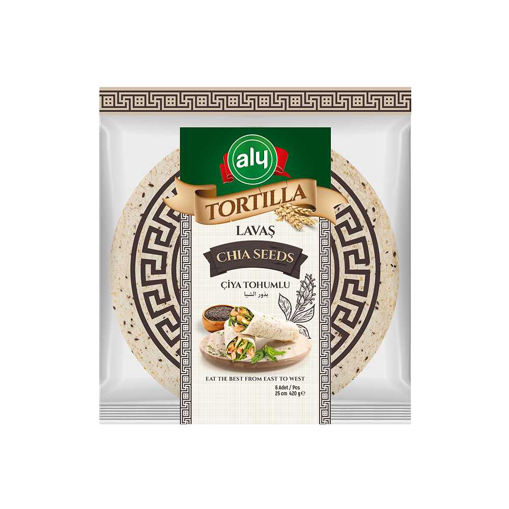 Aly Çiya Tohumlu Tortilla Lavaş 25 cm 6'lı Paket 420g | Aly Foods