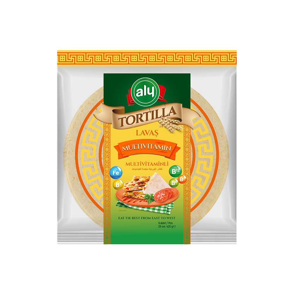 Aly Multi-Vitaminli Tortilla Lavaş 25 cm 6'lı Paket 420g | Aly Foods